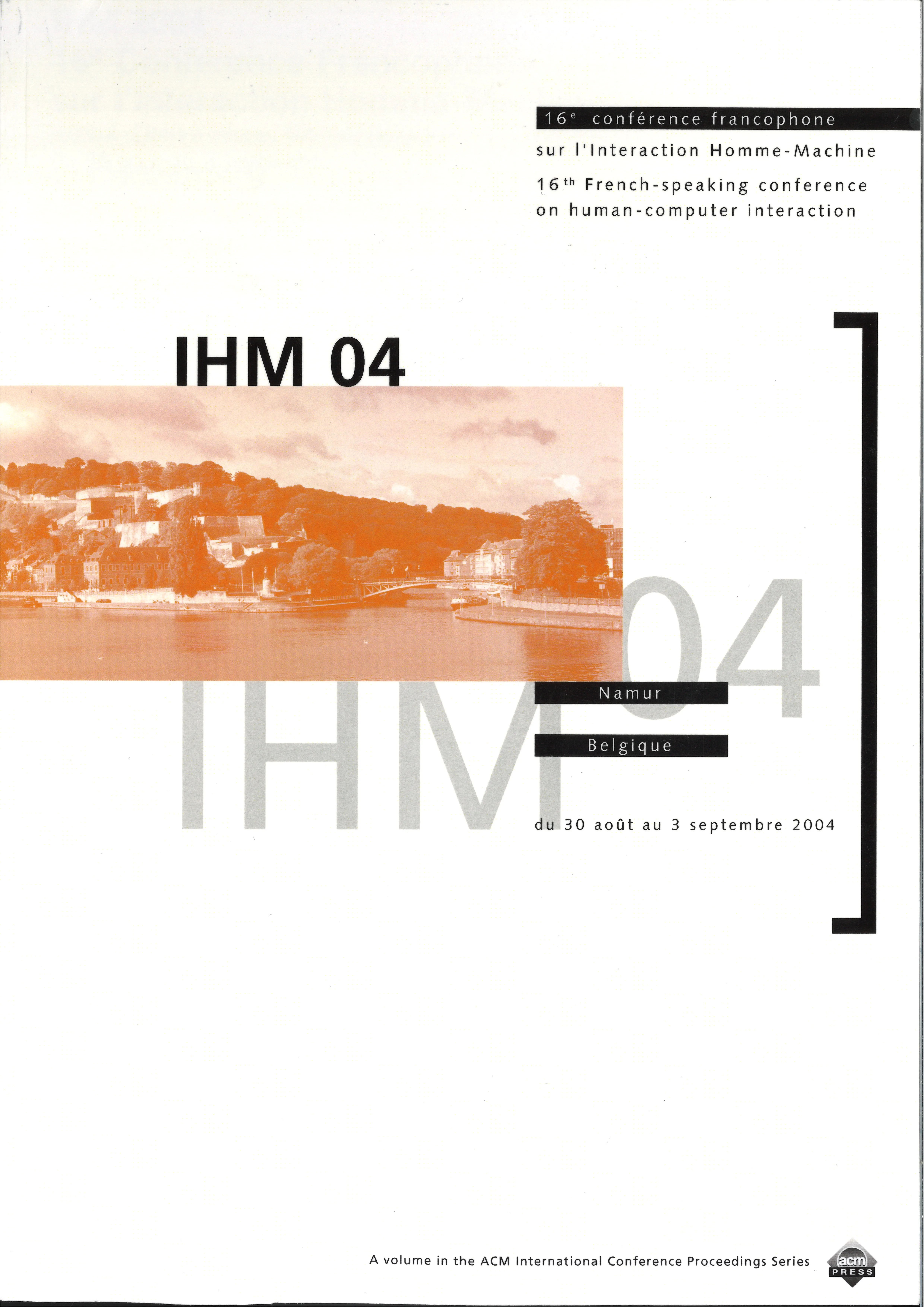 Couverture des actes d’IHM 04, Namur, 30 août - 3 septembre 2004