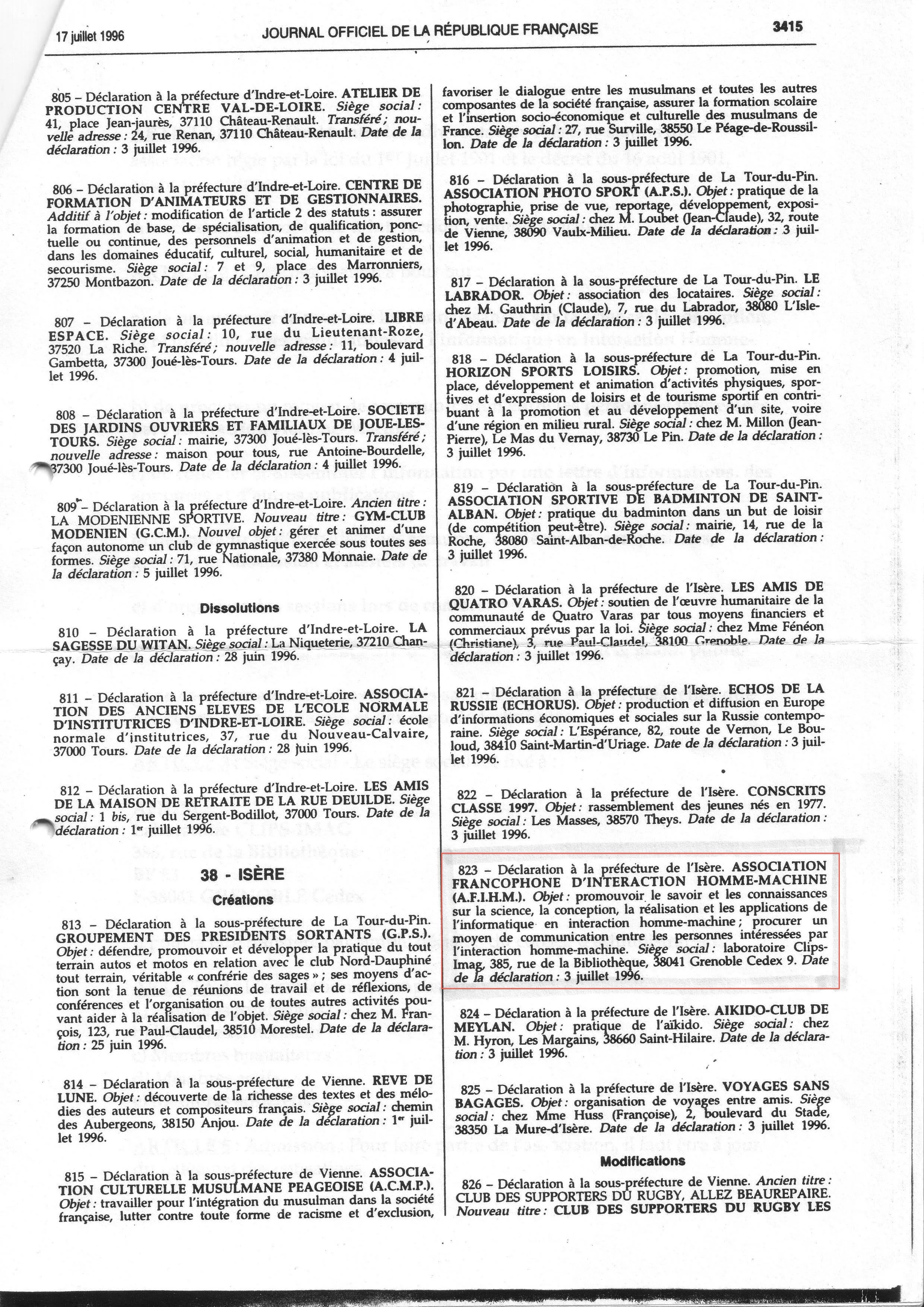 Page du Journal officiel de la République française